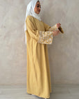 Saffa Linen Blend Embroidered Cuffs Abaya