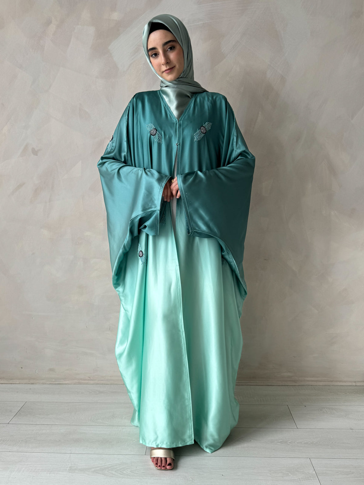 Green Gradient Satin Ombre Open Farasha