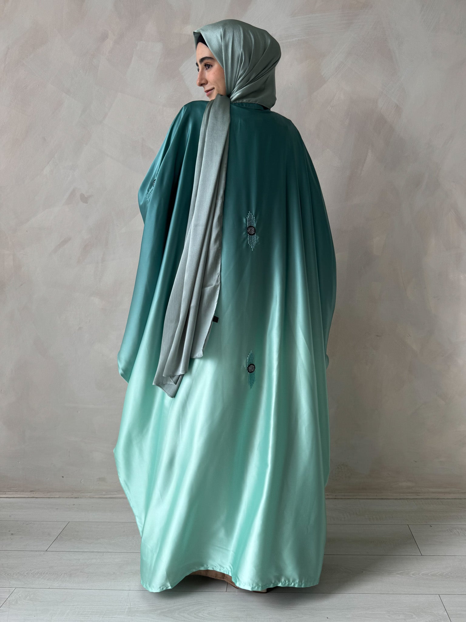 Green Gradient Satin Ombre Open Farasha