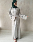 Light Grey Linen Blend Open Abaya