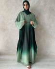 Green Ombre Glitter Chiffon Open Abaya