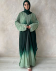 Green Ombre Glitter Chiffon Open Abaya