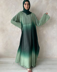 Green Ombre Glitter Chiffon Open Abaya