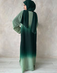 Green Ombre Glitter Chiffon Open Abaya