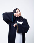 Luxury Black Shoulder Embellishment Open Abaya