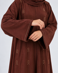 Zahra Embellished Open Abaya - Chestnut Brown