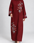 Burgundy Floral Embellished Abaya