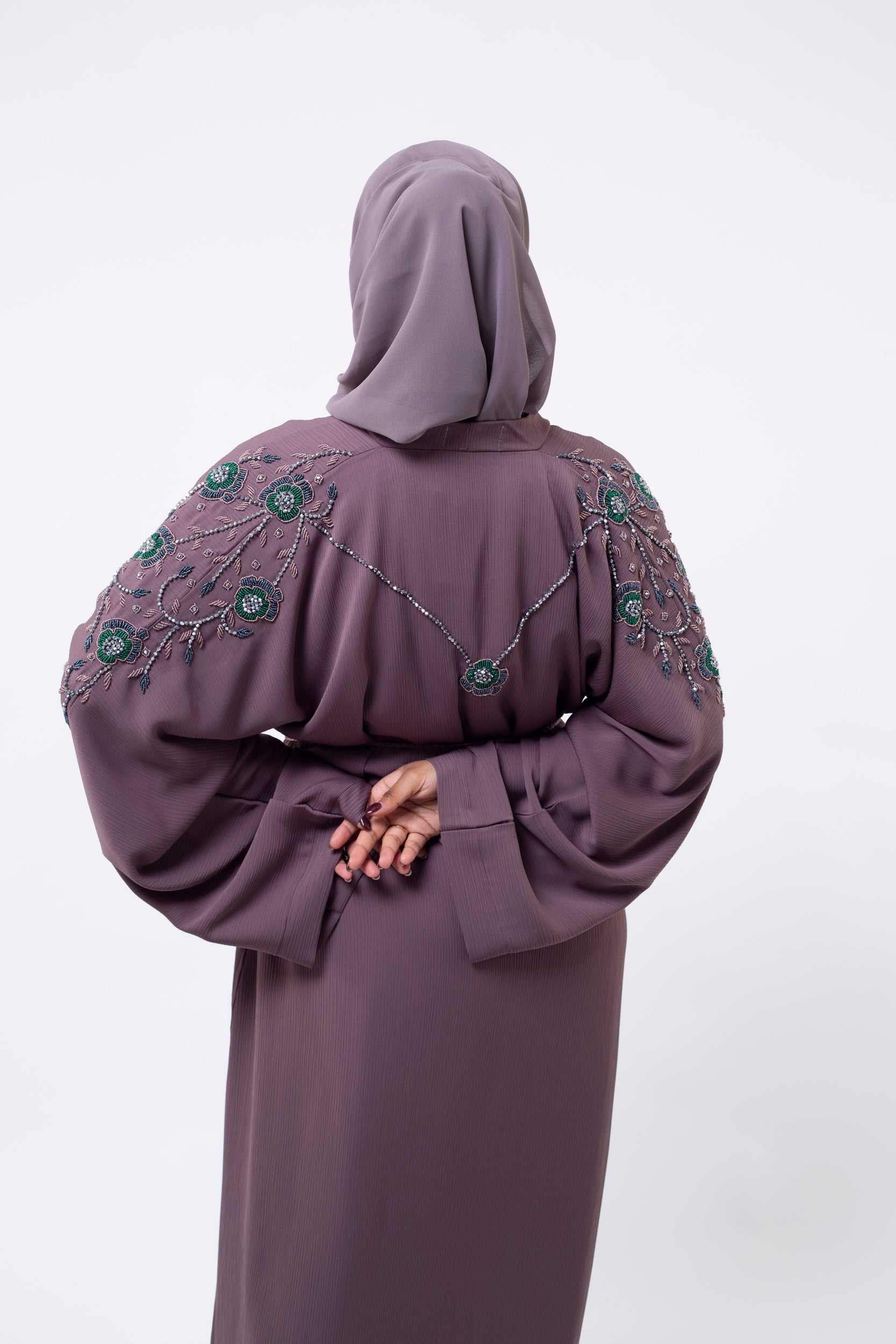 Sienna Open Abaya with Floral Embellishment