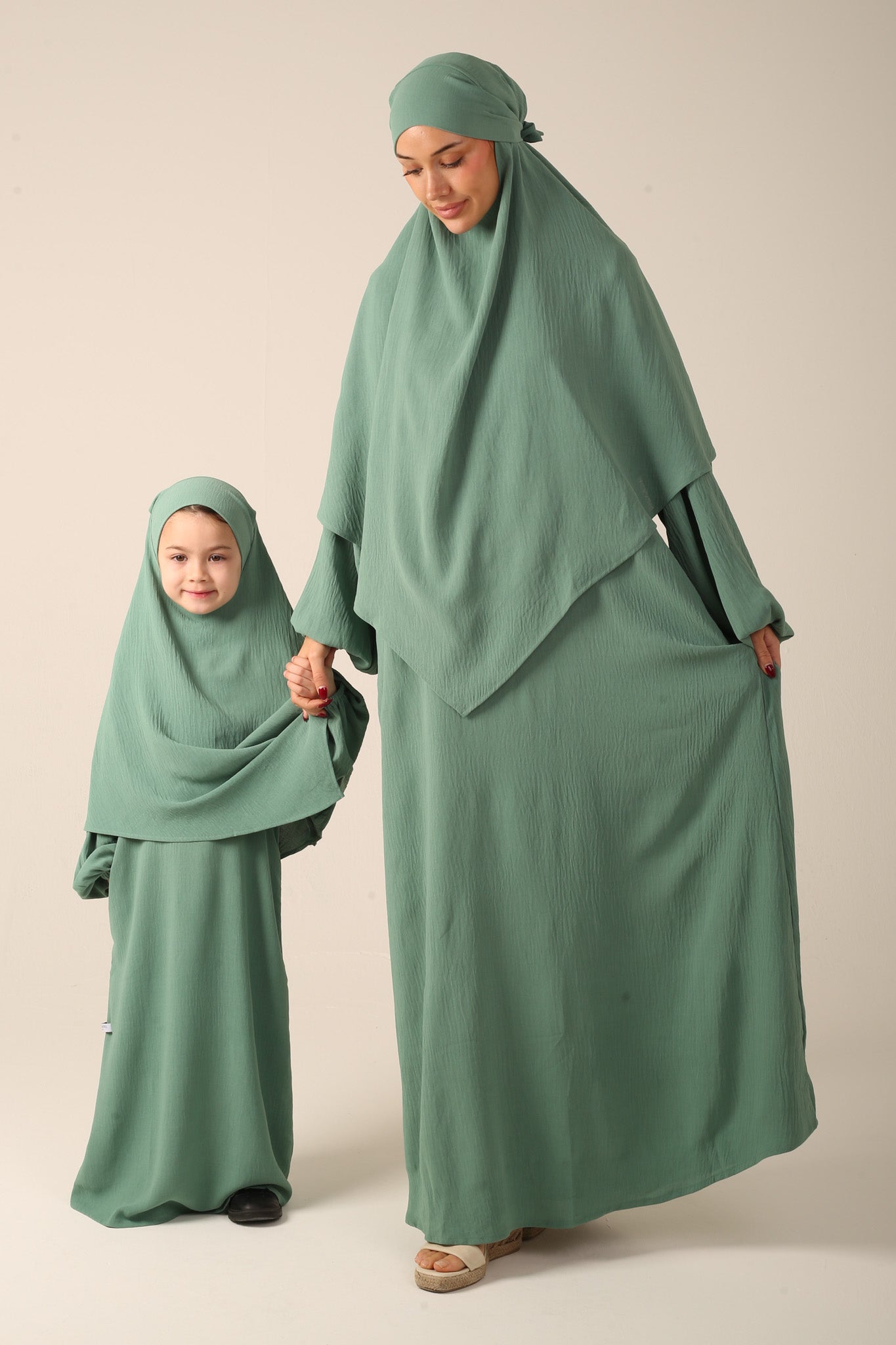 Girls Khimar Set with Abaya - Sage Green