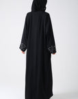 Black Batwing Abaya with 3D Embellished Cuffs