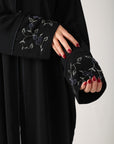 Black Batwing Abaya with 3D Embellished Cuffs