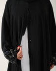 Black Batwing Abaya with 3D Embellished Cuffs