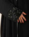 Black Batwing Abaya with 3D Embellished Cuffs