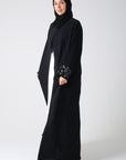 Black Batwing Abaya with 3D Embellished Cuffs