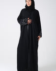 Black Batwing Abaya with 3D Embellished Cuffs