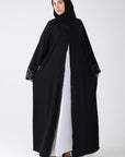 Black Batwing Abaya with 3D Embellished Cuffs