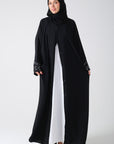 Black Batwing Abaya with 3D Embellished Cuffs