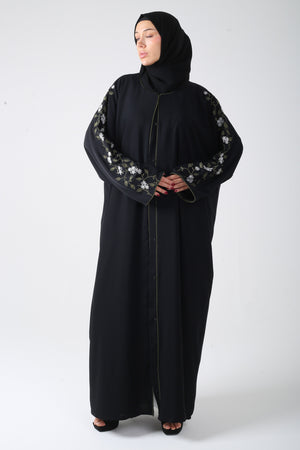 Premium Black Embroidered Sleeve Batwing Abaya