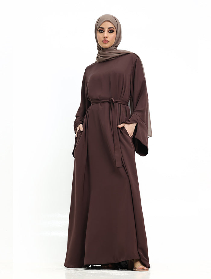 Plain Brown Abaya - Split Cuff