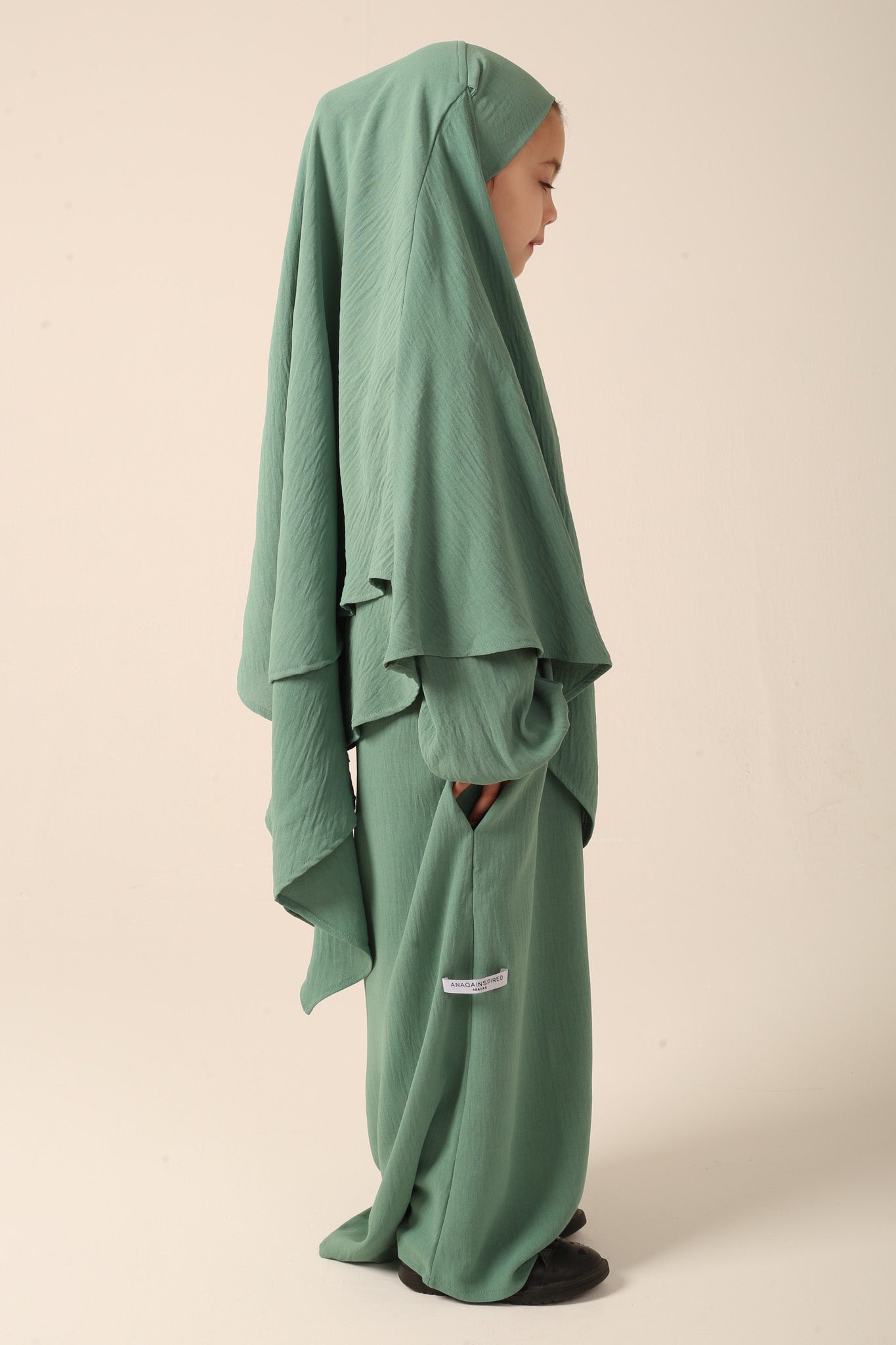 Girls Khimar Set with Abaya - Sage Green