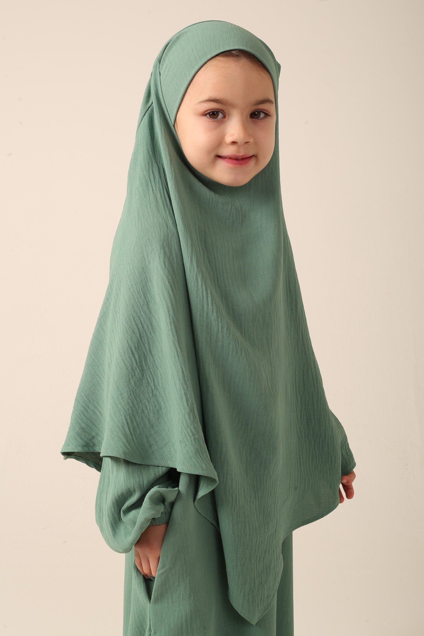 Girls Khimar Set with Abaya - Sage Green