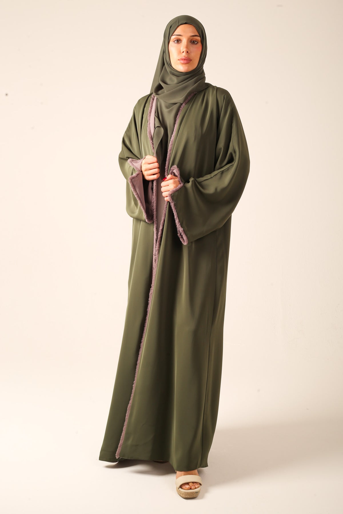 Green reversible abaya front view