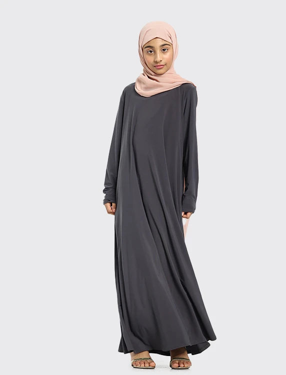 Girls Grey Jersey Abaya