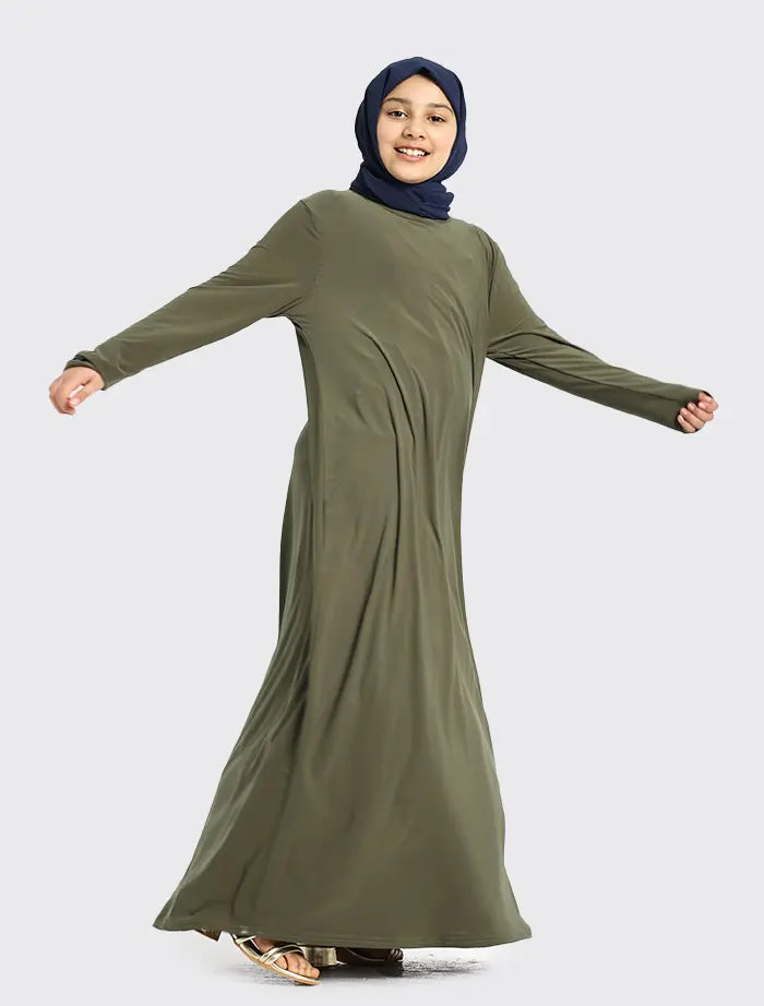 Girls Khaki Jersey Abaya