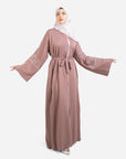 Mauve Floral Embellished Open Abaya