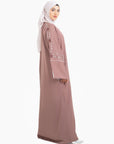 Mauve Floral Embellished Open Abaya