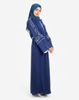 Navy embellished open abaya with split cuffs side view