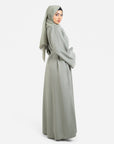 Plain khaki open abaya side view