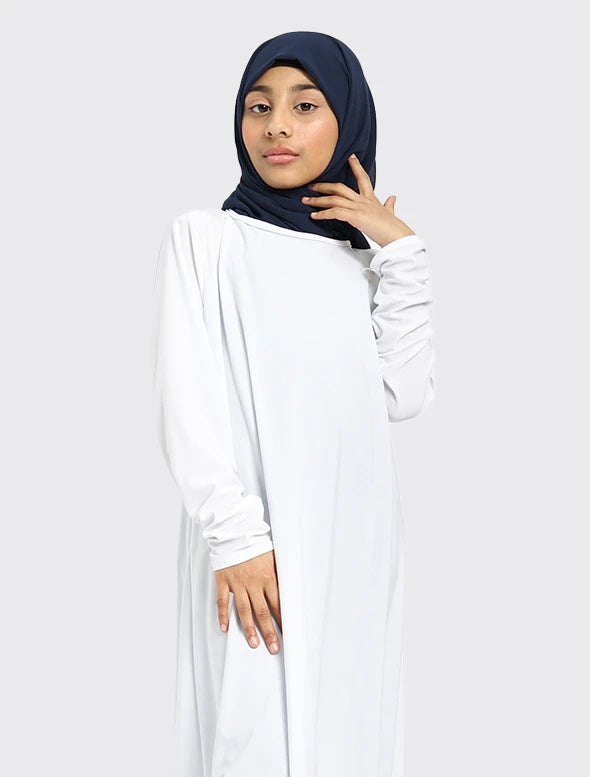 Girls White Jersey Abaya