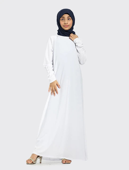 Girls White Jersey Abaya