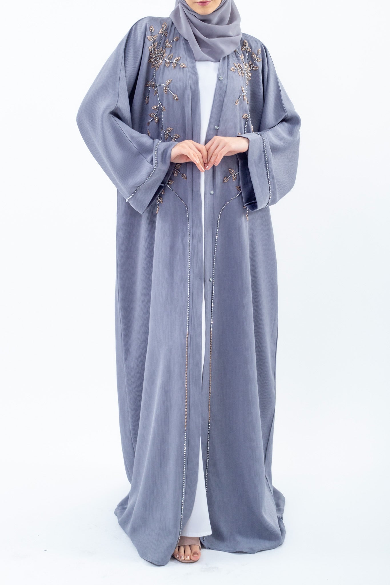Luxury Grey Embellished Open Abaya (Pre-order Despatch November 20th 2025)