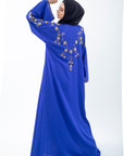 Cobalt Blue Open Abaya With Gold Embellishment