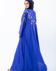 Cobalt Blue Open Abaya With Gold Embellishment