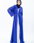 Cobalt Blue Open Abaya With Gold Embellishment