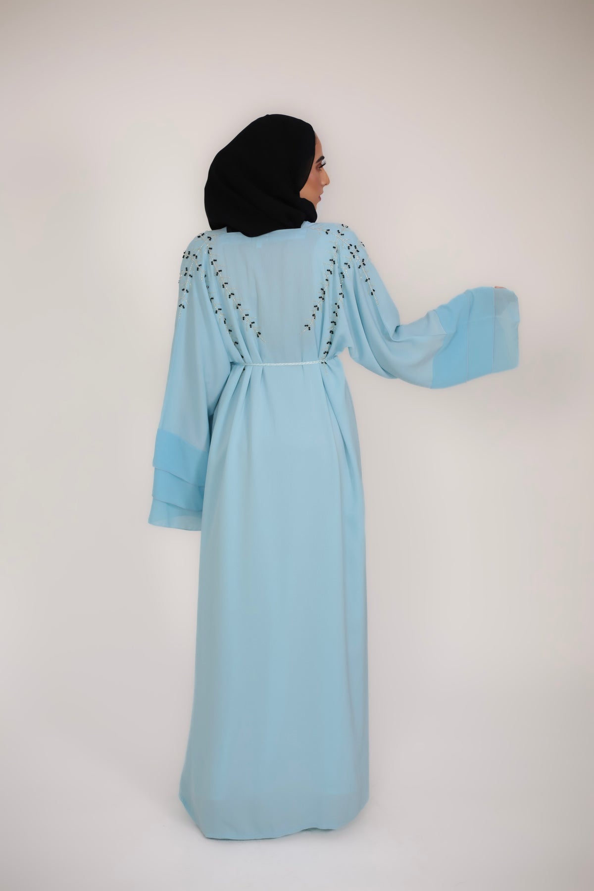 Blue Lagoon Layered Bell Sleeve Open Abaya