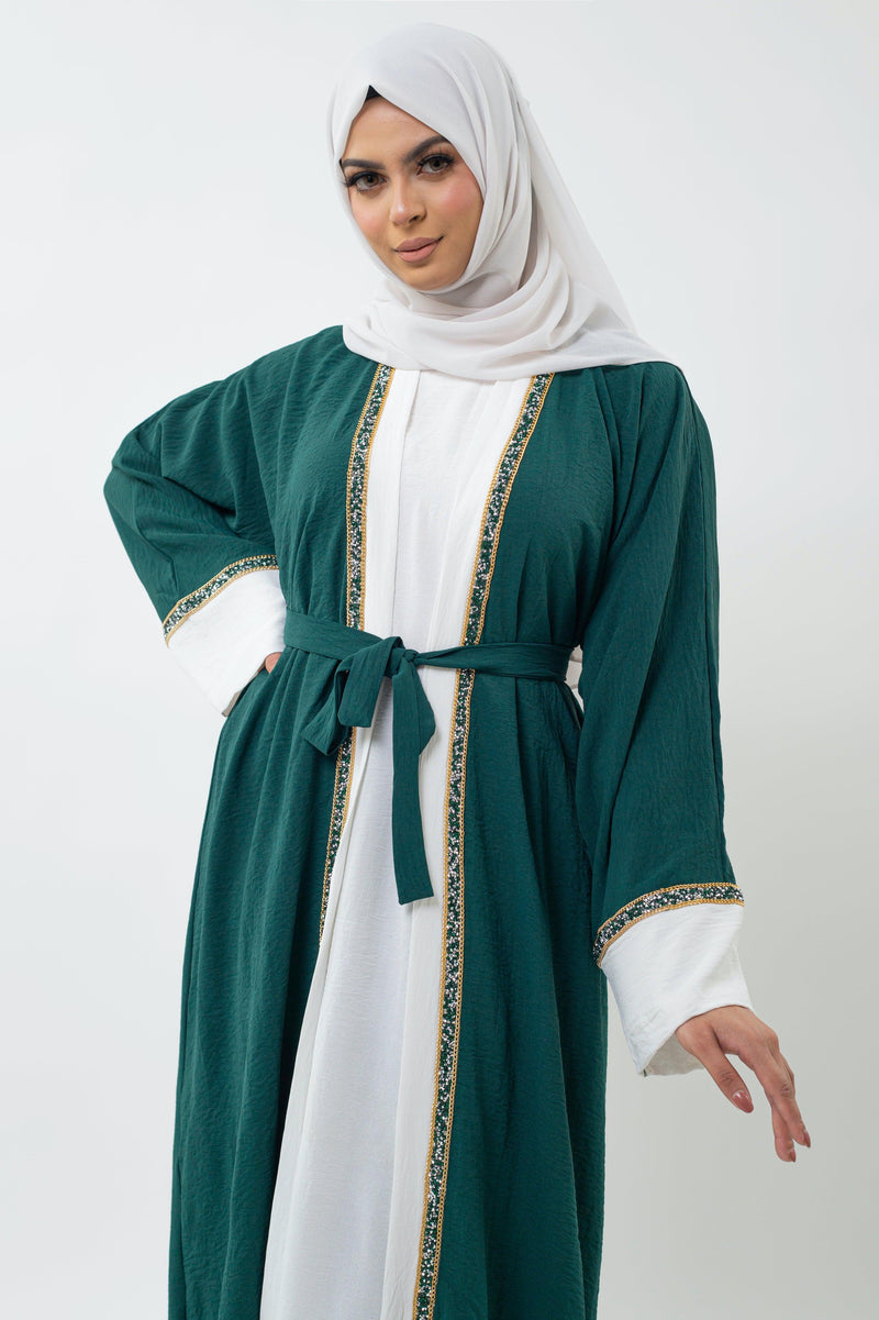 3 Piece Emerald Gem Open abaya - Anaqa Inspired