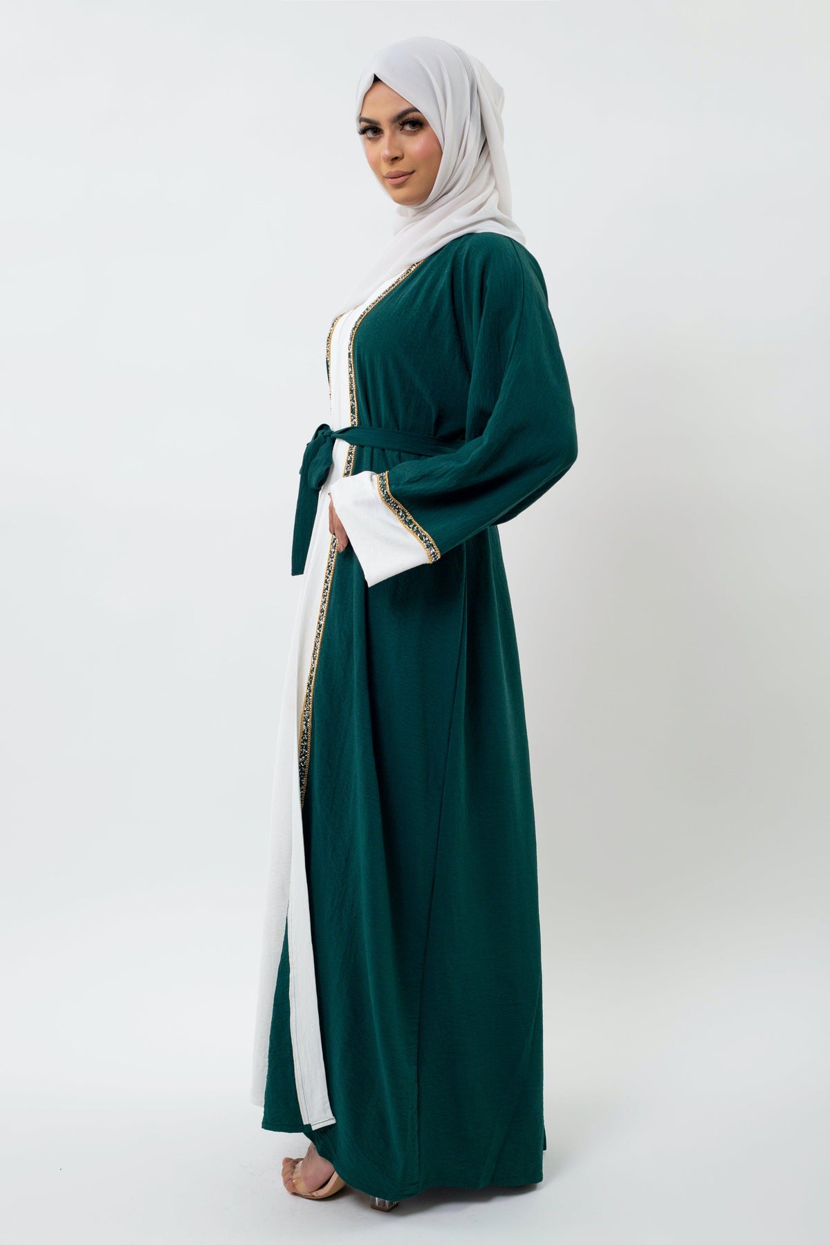 3 Piece Emerald Gem Open abaya - Anaqa Inspired