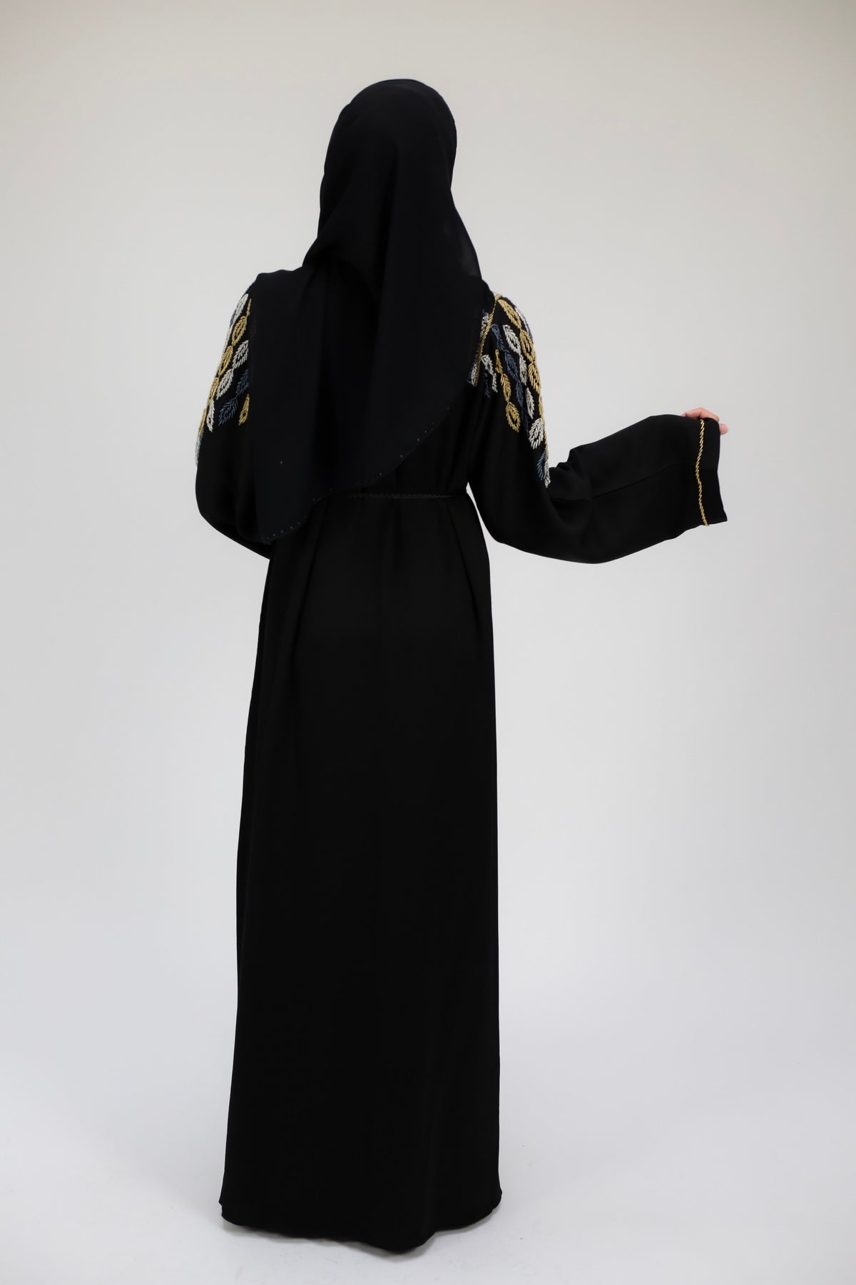 Classy Shoulder Embellished Black Open Abaya