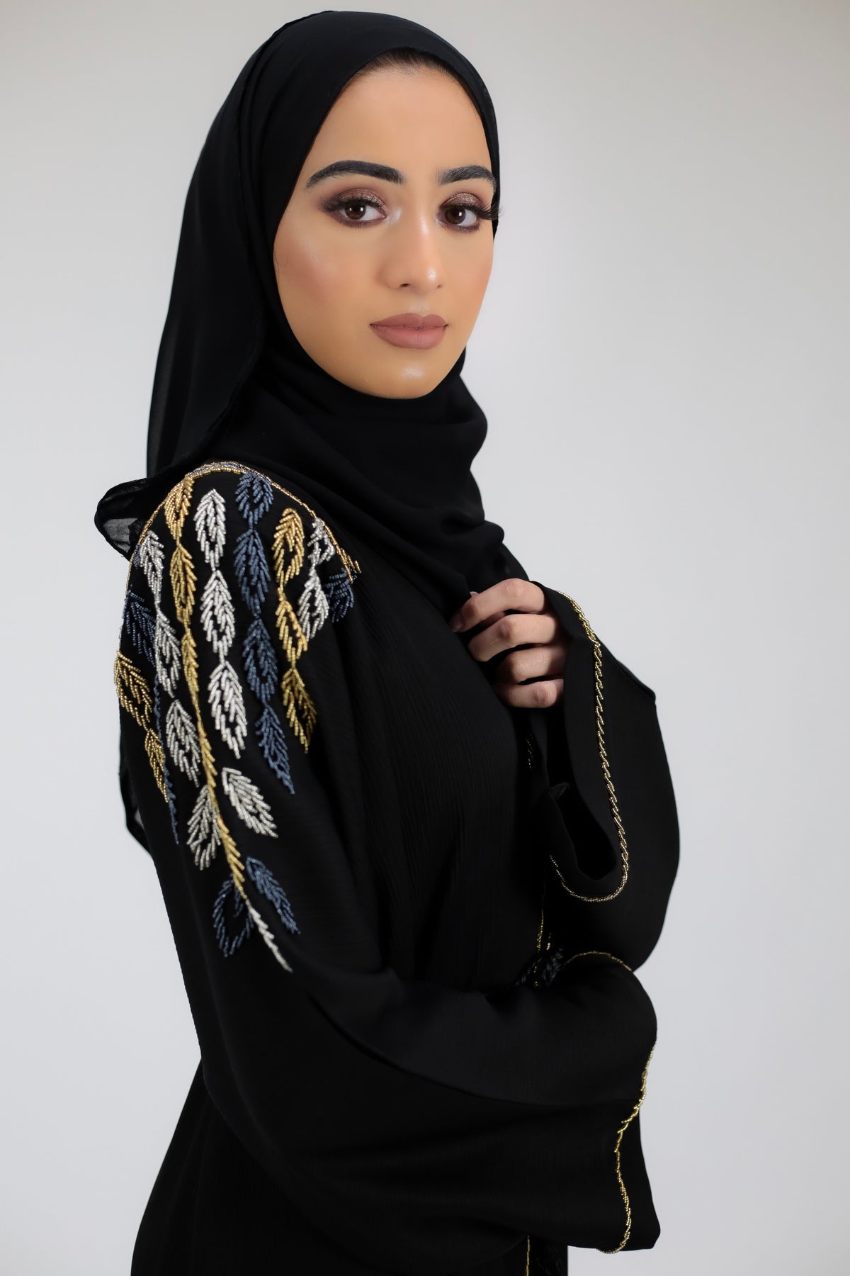 Classy Shoulder Embellished Black Open Abaya