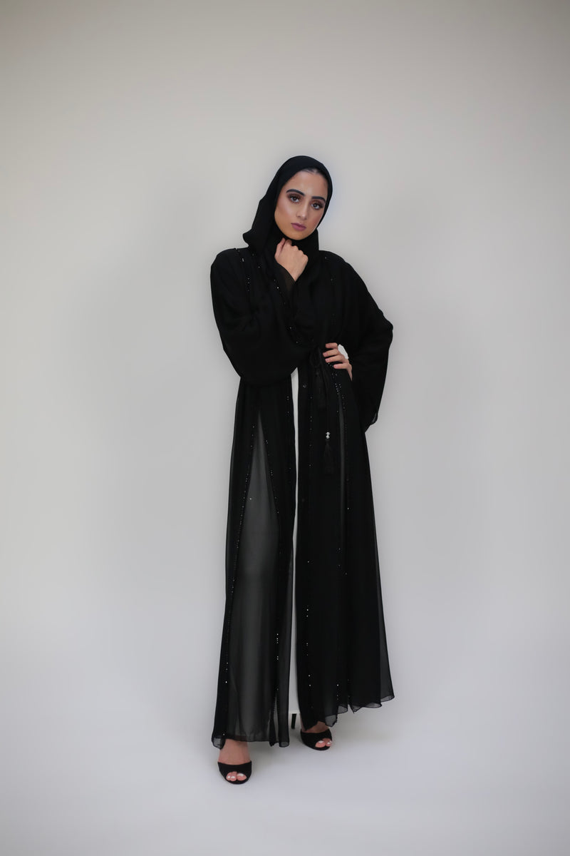 Midnight Black Chiffon Layered Abaya