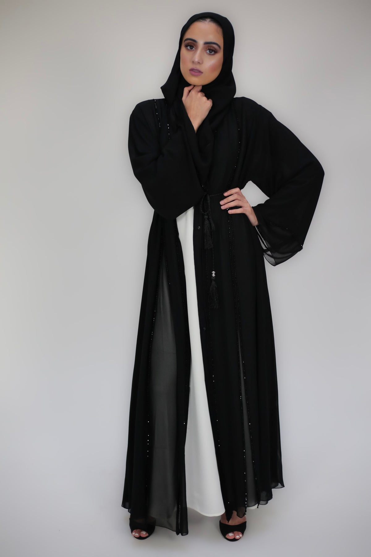 Midnight Black Chiffon Layered Abaya