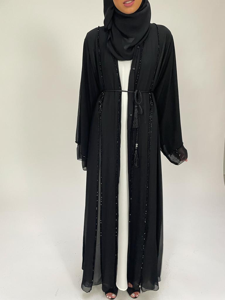 Midnight Black Chiffon Layered Abaya