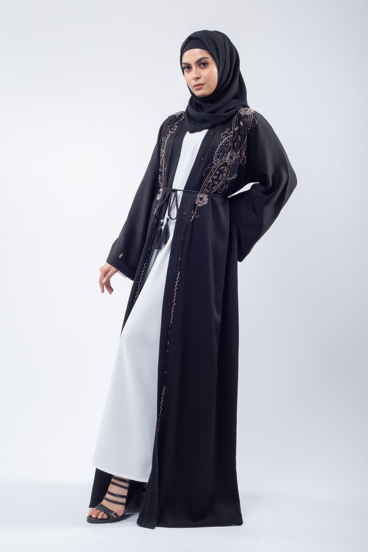 Jet Black Exquisite Embellished Open Abaya