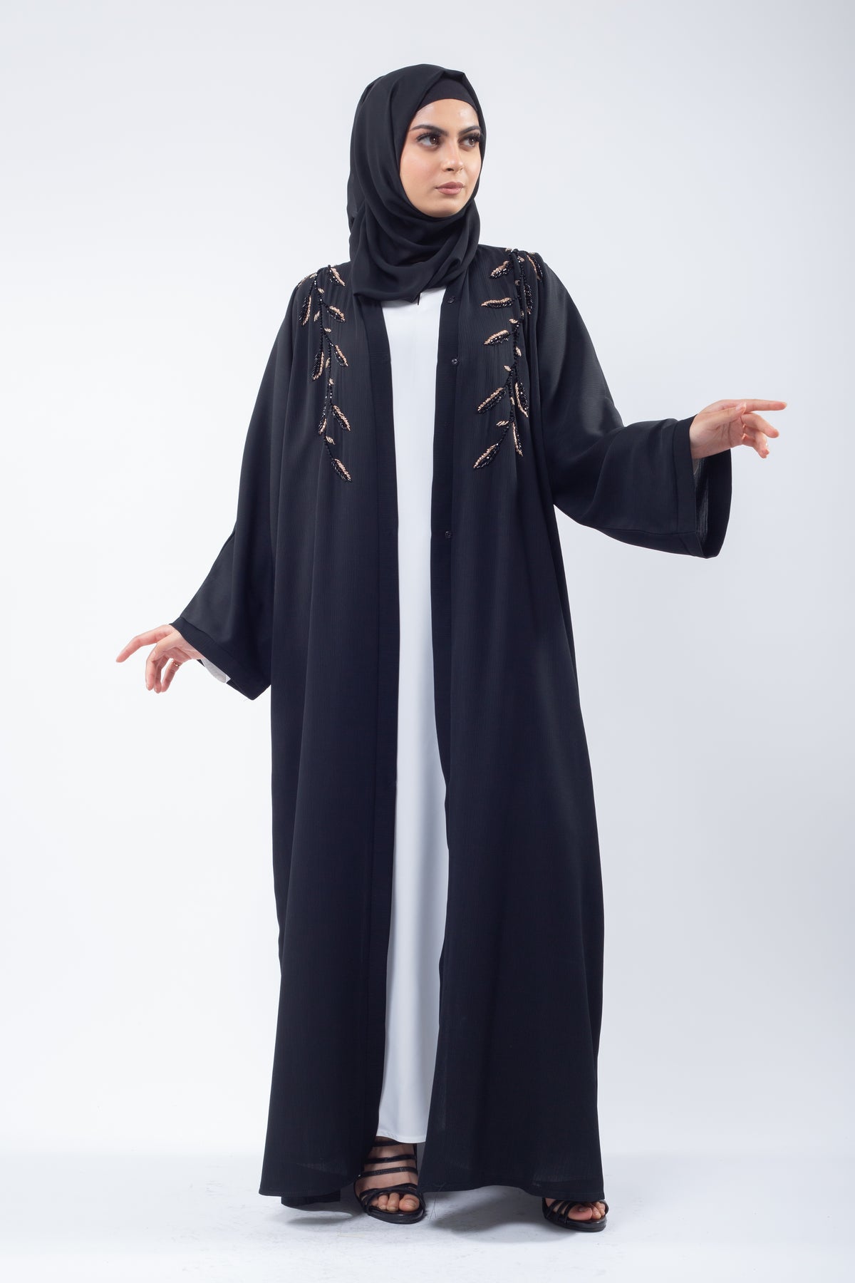 Gold Ivy Black Open Abaya