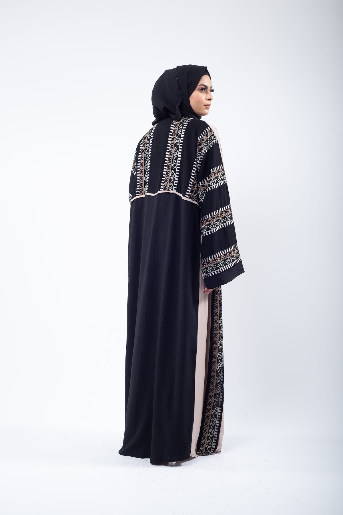 Dual Tone Aztec Print Co-Ord Open Abaya