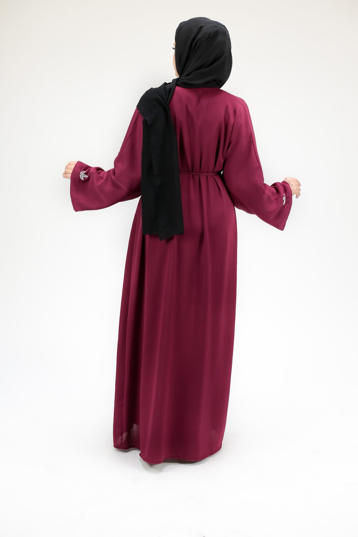 Sofia Dark Cherry Embellished Open Abaya